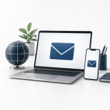Geschäftliche E-Mail mit eigener Domain auf Laptop und Smartphone