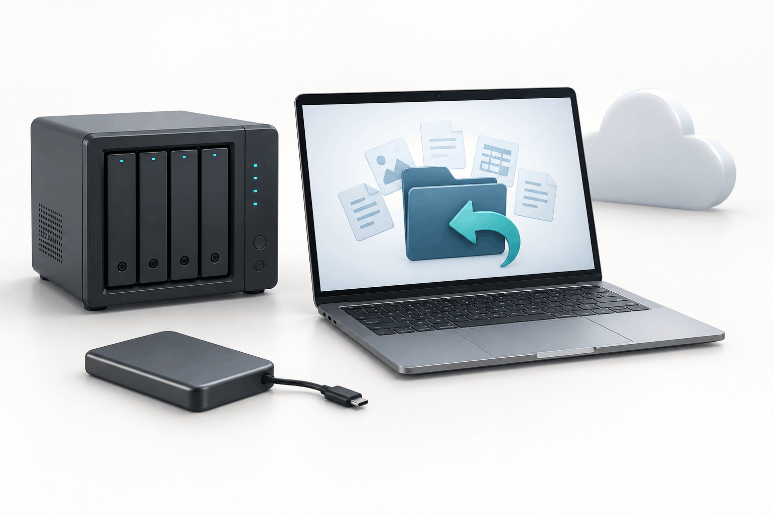 Datensicherung und Wiederherstellung mit NAS, externer Festplatte und Cloud-Backup